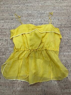 Y2K Sheer Yellow Babydoll Cami Top Fairycore Tie Front Flowy Tank
